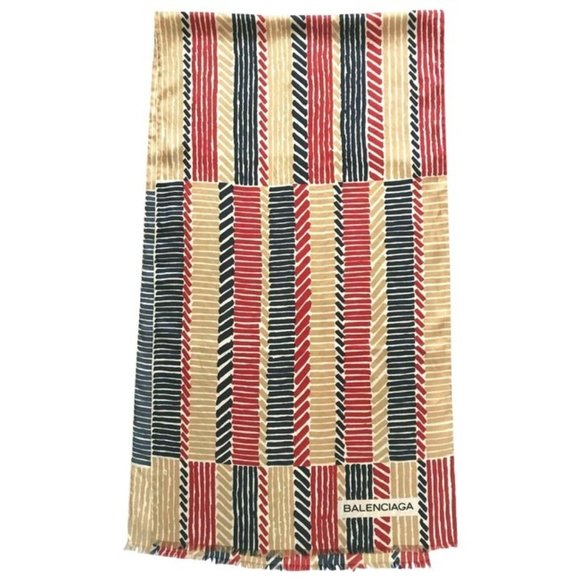 Balenciaga Blue Tan Red White Tribal Silk Scarf - Picture 1 of 6